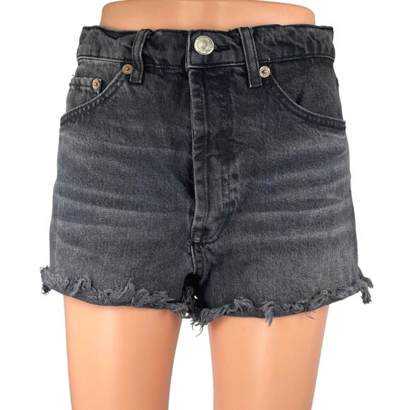 Zara Women's Black High Waisted Raw Hem Casual Mini Denim Jean Shorts Size 6 - Picture 1 of 5